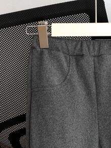 SHEIN Tween Girls' Casual Comfortable Mid-Waist Flared Thermal Lined Leggings, Autumn/Winter, Flare Sweat Pants, Teen Girl Pants, Gray Pants - Grey - View 4