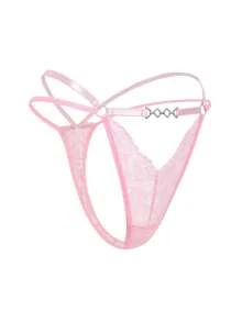 Crystal Vow Delicate Pink Sheer Lace Thongs, Cute Knitted Fabric Panties With Stylish Straps For Women Cute Lingerie Sexy Thong Panties Panties Cute Strappy Panties - Pink - View 3