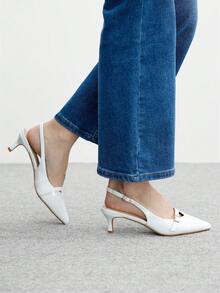 CUCCOO BIZCHIC Giày cao gót mũi nhọn thời trang đa năng cho nữ thiết kế khóa cài hàng ngày - trắng - Xem 3