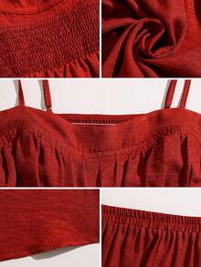 Weeklong Plus Size Women's Casual Camisole & Wide Leg Pants 2 Pieces Set, Spring/Summer - Red - View 8