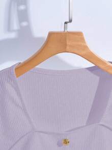 GlowEve T-shirt à manches longues de couleur unie, style décontracté chic pour femmes - Parme - Voir 3