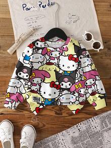 HELLO KITTY AND FRIENDS | SHEIN 年轻女孩圆领长袖舒适休闲卡通可爱英文字母图案卫衣秋冬 - 白色 - 查看 1