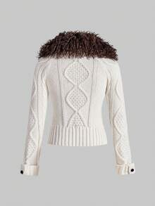 ROMWE Grunge Punk 复古纹理立领修身针织开衫 - 白色 - 查看 2