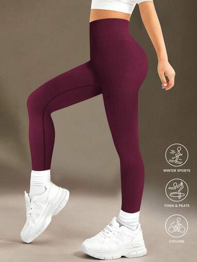 SHEIN Sport High Waisted Ribbed Seamless Slim Leggings For Tween Girl - Cloud Soft Second-Skin Softness Quick-Drying Breathable 4-Way Stretch Legging For Running Cycling Yoga Pickleball Exercise Casual, Black