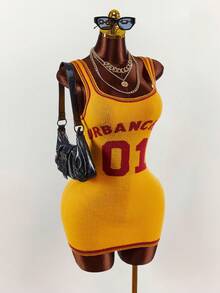 Amplova Váy ôm sát mini họa tiết số màu tương phản, cổ tròn, trang phục thường ngày dạo phố - Nhiều màu - Xem 4