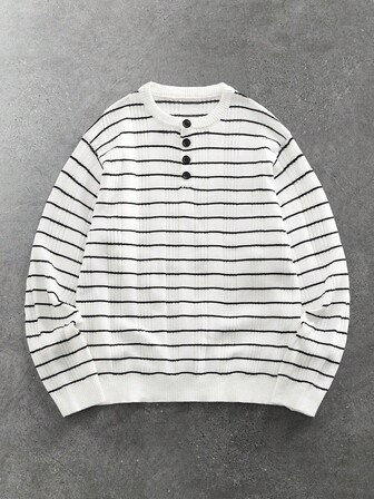 Striped Elegant Casual Loose Fit Long Sleeve Pullover Sweaters For Men