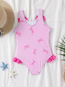 Emery Rose Kids Emery Rose Kids Traje de baño de una pieza con decoración de flor 3D y lazo a rayas para niña - Rosa - Ver 4