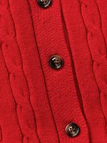 SHEIN 新生女宝宝可爱针织连体衣、脚套和帽子套装，适合秋冬季节穿着 - 紅色 - 查看 5