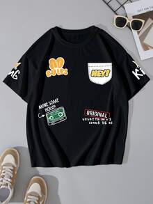 SHEIN 女士字母印花圆领短袖休闲 T 恤