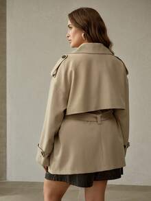 MOTF PREMIUM PLUS SIZE DOUBLE-BREASTED BELTED SHORT TRENCH COAT, AUTUMN/WINTER - Khaki - View 6