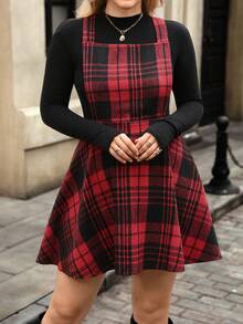 EMERY ROSE Váy kẻ caro cổ điển cỡ lớn màu đỏ, phù hợp cho các ngày lễ, Giáng sinh và năm mới, váy ngắn có dây đeo thời trang, lưng chéo, váy kẻ caro lãng mạn cổ điển - Đỏ - Xem 5