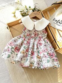 Vintaside Kids Baby Girl Casual Floral Print Peter Pan Collar Dress - Multicolor - View 3