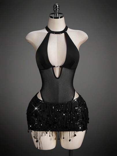 SHEIN ICON Bộ đồ liền thân hở lưng cổ chữ V sâu hở lưng gợi cảm dành cho nữ