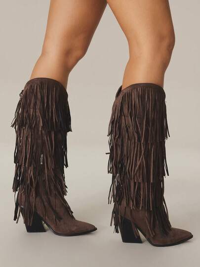Styleloop Women's Over-The-Knee Woven Boots, Suitable For Boho, Western, Music Festival, Halloween, Christmas Party Outfits Holiday Travel Essential Boho Cowgirl Outfit
