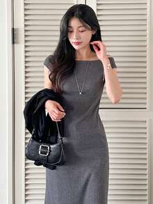 DAZY Women's Asymmetrical Shoulder Bodycon T-Shirt Dress