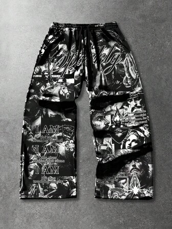 Pantalones de chándal de pierna ancha con ajuste holgado y cordón en la cintura para hombres