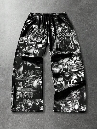 Pantaloni della tuta casual con vita in vita e gamba ampia per uomo