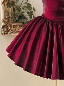 Lovelzi 优雅、浪漫、时尚的黑白弹力面料A字连衣裙，适合正式派对、婚礼、粉色鸡尾酒会、单身派对、舞会等场合。 - 酒紅色 - 查看 6