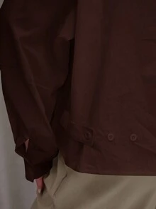 MUSERA Oversized Cotton Poplin Cinched Hem Balloon Sleeve Shirt Classy Cute Sexy Streetwear Fall Autumn Night Out Winter  Party ,Elegant - Brown - View 6