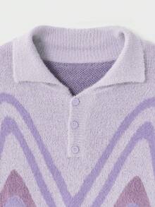 EASEVO Manfinity Brand - Men's Short Sleeve Half Chest Turndown Collar Sweater, Loose & Casual Knit Shirt Men S Resort Wear Men Buttoned Knitted Polo - Purple - View 5