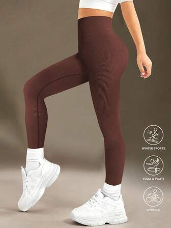 SHEIN Sport High Waisted Ribbed Seamless Slim Leggings For Tween Girl - Cloud Soft Second-Skin Softness Quick-Drying Breathable 4-Way Stretch Legging For Running Cycling Yoga Pickleball Exercise Casual, Black