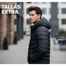 Chamarra para Hombre en Tallas Extras con Gorro Desmontable – Diseño Moderno, Material Resistente y Comodidad Total para Climas Fríos y Uso Diario - Negro - Ver 3