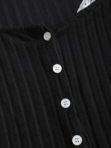 Sweetra Áo thun nữ thời trang dự tiệc sang trọng, tay dài ren chắp vá kiểu Pháp thanh lịch đầu thu - màu đen - Xem 5