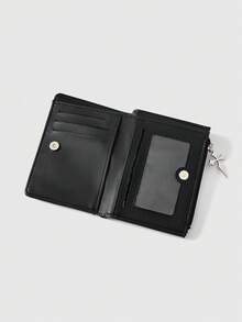 ROMWE Goth 哥特风钱包，朋克女孩爱心宝石水晶泪滴、星星、太阳、宝剑创意设计五芒星拉链零钱包，休闲时尚卡包 - 黑灰色 - 查看 5