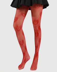 ROMWE Goth 1 par de medias de rejilla con estampado de corazón para mujer - Burdeos - Ver 5