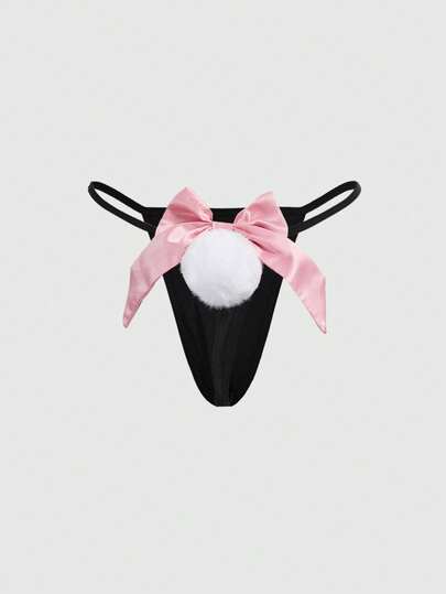 Kawaii Women's Cute Bowknot & Fluffy Ball Thong Panties