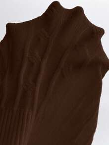 Rafferiza Pony Logo White Cable Knit Sweater, Embroidered Polo Collar Top, Fitted Sexy Dress For Women - Coffee Brown - View 3