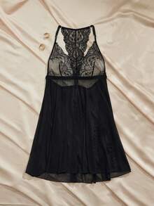 Charlaine 黑色花卉蕾丝三角罩杯露背浪漫舒适休闲睡衣连衣裙（女款） - 黑色 - 查看 8