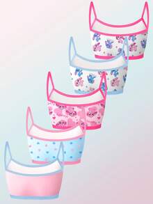 Tween Girls Bras And Bralettes-Training Bra 5 Packs Wireless Soft Bralette Set Cute Cartoon Prints Pink Blue White Adjustable Straps Stretchy Comfort Seamless Design Everyday Sleep Activewear Four Seasons Holiday 2026 Essential Gift Lightweight Layering - Multicolor - View 2