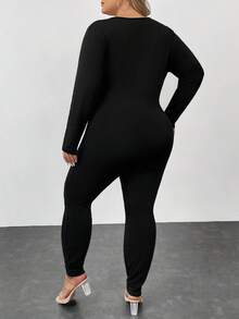 SHEIN CURVE+ Plus Size Women's Square Neck Bodysuit, Basic Casual Jumpsuit
