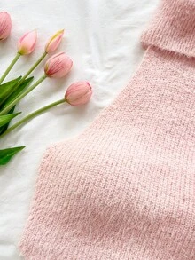 Soleia 2 Stücke Damen Pullunder Set mit hohem Kragen und einfarbig - Pink - Übersicht 5