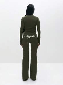 BABYPHAT Quần legging ống loe co giãn cạp cao, mặc ở nhà thường ngày - xanh quân đội - Xem 6