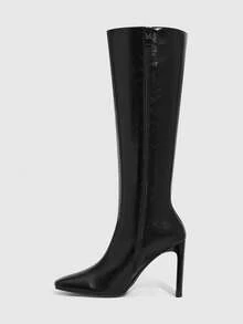 CUCCOO SZL Women's Square Toe Fashion Daily Wear Versatile High Heel Over-The-Knee Boots For Christmas - Black - View 4