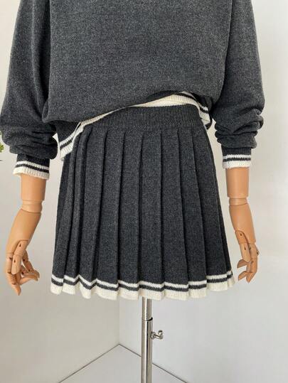 Muvela 女士迷你羊毛衫半身裙，百褶裙，复古学院风，适合秋季、返校季、日常穿着，尽显复古时尚，也适合约会和下午茶场合。