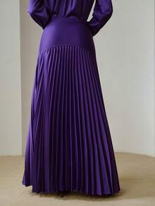 ZEYLAH Chân váy Maxi chữ A xếp ly tối giản thanh lịch, Xuân/Hè - Màu tím - Xem 3