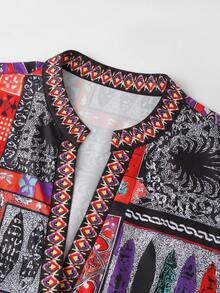 SHEIN Franclia Women's Casual Print Loose Deep V-Neck Long Sleeve Dress Boho Dress Women