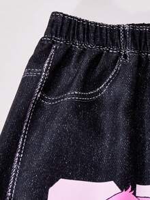 SHEIN Sparklyn Quần ống rộng dáng casual dành cho bé gái tuổi teen, có cạp chun điều chỉnh được, in họa tiết, chất liệu vải dệt, kiểu dáng thoải mái và các họa tiết, chữ viết theo phong cách graffiti. Phù hợp cho thời trang đường phố và mặc hàng ngày, thích hợp cho mọi mùa, đặc biệt là mùa xuân và mùa thu. - Nhiều màu - Xem 4