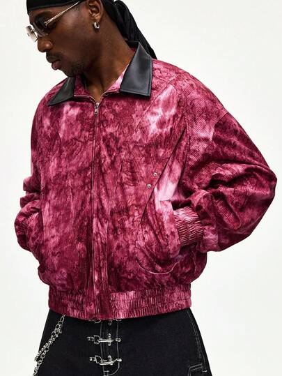 Street Life Giacca casual da uomo con colletto a contrasto, maniche lunghe, stampa Tintura a nodi e zip frontale