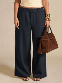 SHEIN BAE 大码女士优雅不对称办公裤，秋冬款 - 深灰色 - 查看 3