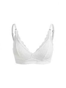 Ocili 1pc Women's Seamless Bra, Soft Support, Wireless, Gather, Sexy Lace Trim, Daily Wear - White - View 6
