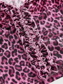 ROMWE Hippie Áo cánh voan trễ vai cổ điển họa tiết da báo tay loe viền bèo nhún dành cho nữ - Nhiều màu - Xem 4