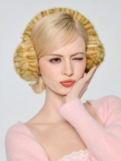 ROMWE Fairycore 1 stuk Millennium Babe Vintage Furry Cat Print Oorwarmer, Modieuze Minimalistische Veelzijdige Wilde Stijl Oorwarmers voor Vrouwen, Geschikt voor College, Dates, Reizen, Halloween, Kerstmis en andere Herfst/Winteroutfits