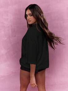 MISSGUIDED Embroidered Logo Crew Neck Oversized T-Shirt - Black - View 3