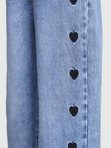 SHEIN Pantalones vaqueros de pierna ancha con lavado desgastado, bordado de copos de nieve y estilo de moda para niñas preadolescentes. Pantalones de pierna ancha con bordado de corazón elegante y suelto, diseño lindo y genial. - Lavado ligero - Ver 4