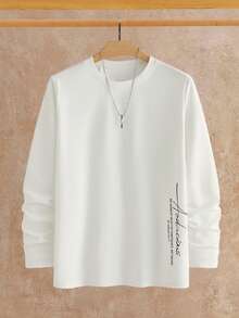 HIMLAND 男士字母印花圆领休闲百搭长袖T恤 - 白色 - 查看 7