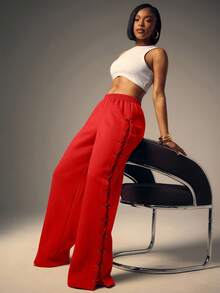 Denimoi Casual Side Cut Out Lace Up Sweatpant - Red - View 2